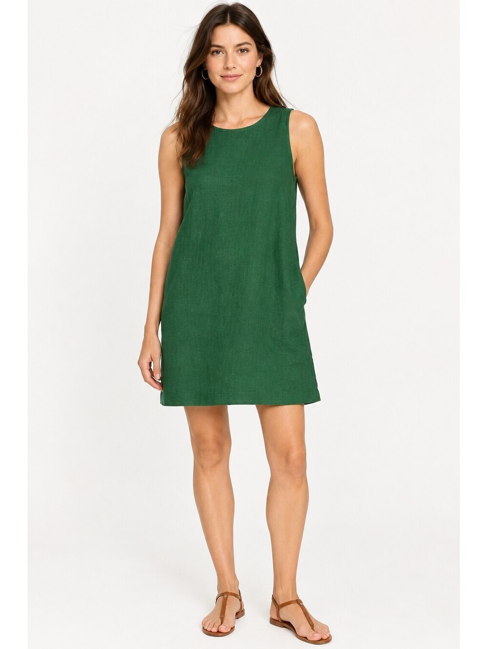 J.Crew Green Linen Blend Sleeveless Shift Mini Dress Pockets Size 6